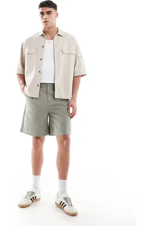ASOS Mid length linen blend jort in khaki