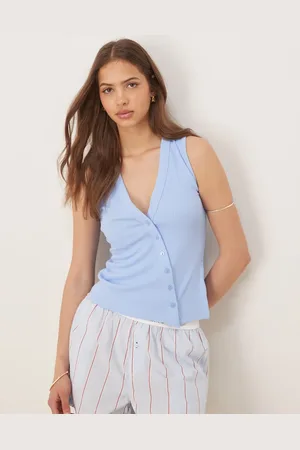 Abercrombie & Fitch Rib longline asymetric button down tank top in
