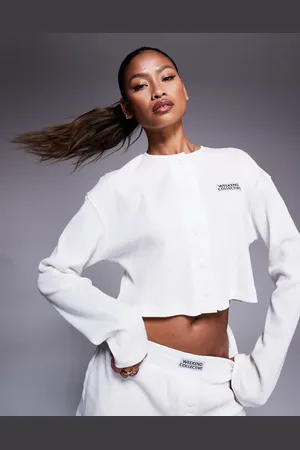 ASOS Weekend Collective co-ord waffle button top with nylon in coconut milk
