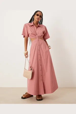ASOS V neck cut out waist shirt midi dress dusty rose