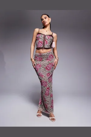 Princess Polly Mesh back split maxi skirt co-ord in animal flower print