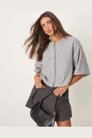ASOS Boxy dropped shoulder fluffy top in salt and pepper