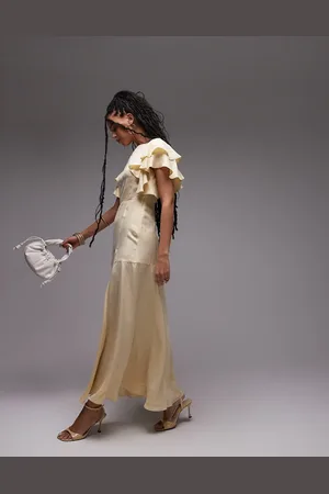 & OTHER STORIES Maxi dress with ruffle sleeves and open back in light butter