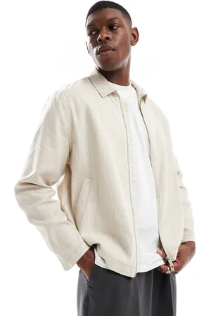 New Look Linen blend striped harrington jacket in stone