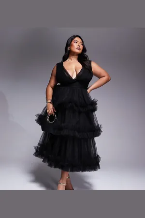 Lace & Beads Ruffle tiered tulle midaxi dress in
