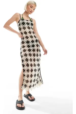 New Look Square crochet beach dress in and white