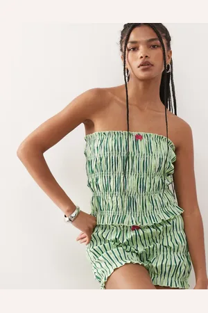 COLLUSION Shirred bandeau top co-ord in stripe