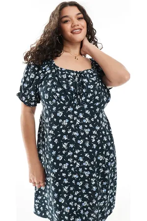 New Look New Look Curve milkmaid mini dress in floral gingham