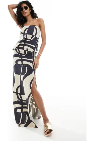ASOS Split leg maxi skirt co-ord in mono abstract print