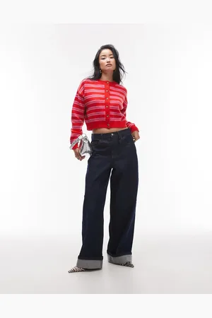 Topshop Knitted ultimate micro cardi in red and pink stripe