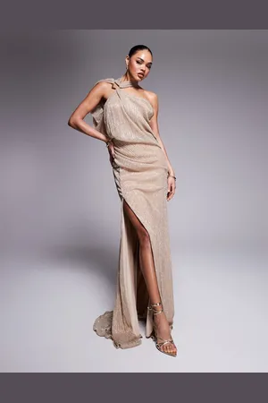 ASOS Premium metallic one shoulder trim maxi dress in