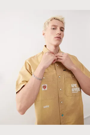A Bathing Ape Aape by A Bathing Ape worker short sleeve shirt in beige with back embroidery