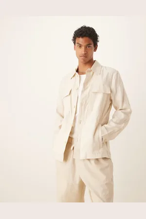MANGO Linen shacket in light beige