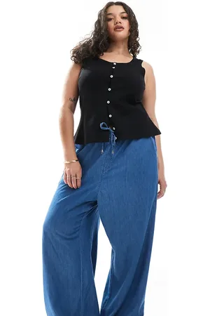 New Look New Look Curve denim pull on wide leg trousers in