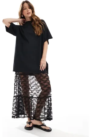 ASOS 2 in 1 T-shirt midi dress with tiered lace skirt in