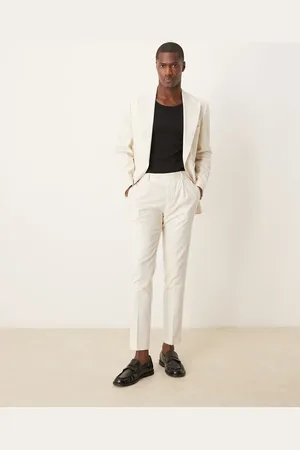 ASOS Linen blend skinny suit chino trousers in cream - CREAM
