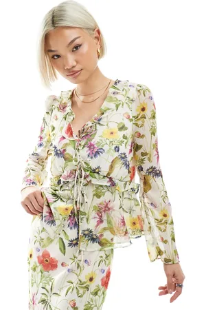 French Connection Hallie crinkle blouse co-ord in white floral print