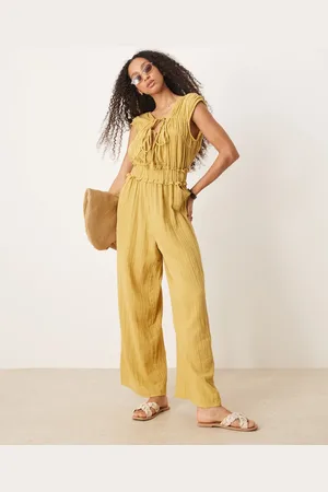 ASOS Double cloth gathered bust jumpsuit in taupe