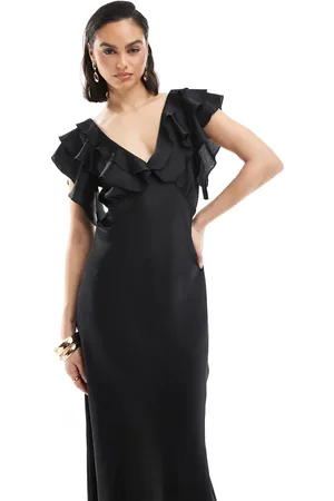 New Look Ruffle sleeve satin midi dress in