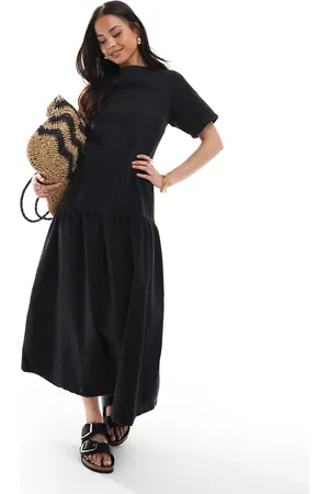 ASOS Denim t-shirt midi dress with drop waist in