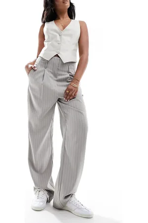 VERO MODA Tailored high waisted relaxed straight leg trousers with belt loop detail in pinstripe