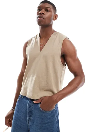 ASOS V neck linen mix tank in stone