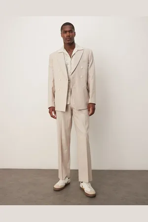 ASOS Linen blend straight suit trousers in stone - STONE