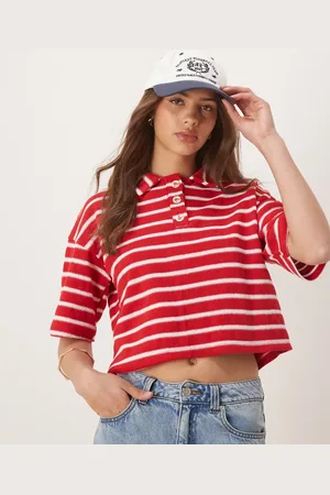 ASOS Boxy short sleeve polo top in red stripe