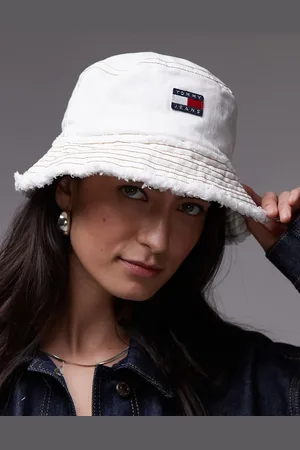 Tommy Hilfiger Frayed denim bucket hat in ecru