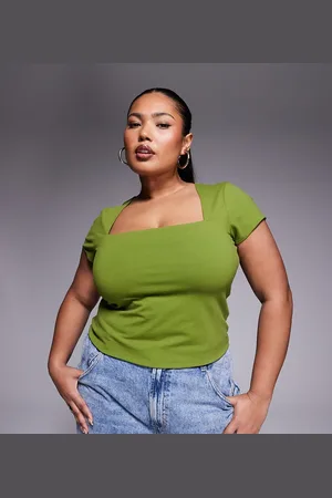ASOS ASOS DESIGN Curve double layer square neck cap sleeve top in khaki green