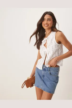 ASOS Crochet tie front boxy fit round neck waistcoat in ivory