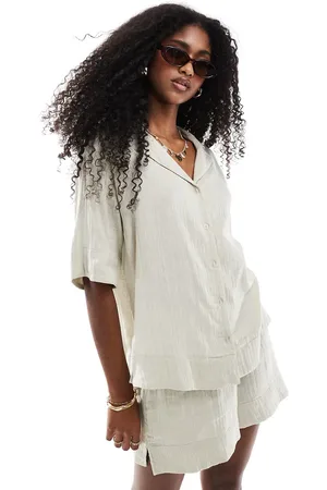 Brave Soul Co-ord textured relaxed short sleeve shirt in ecru