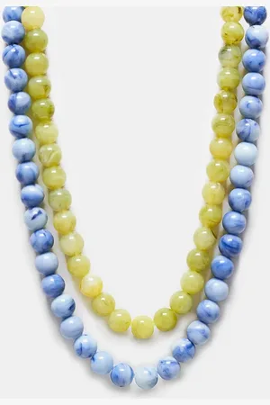 Reclaimed Unisex beady necklace 2 pack in green and blue