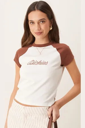 Dickies Western rope logo raglan baby tee in off white and cappuccino