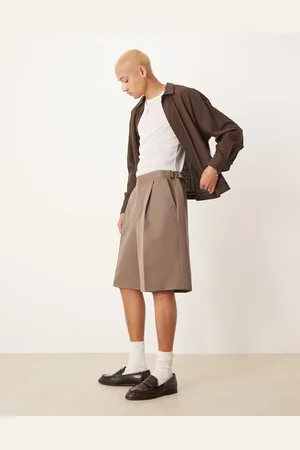 ASOS Smart wide leg shorts with front pleat and side adjusters in stone