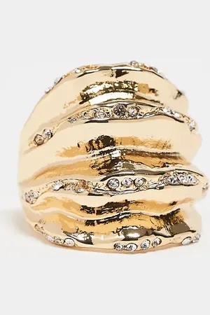 ASOS Textured chunky ring with crystal details in tone