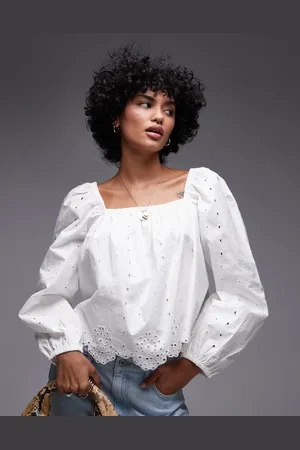 Topshop Cutwork long sleeve top in ivory