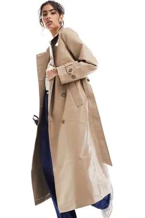 VERO MODA Leather look belted trench coat in stone