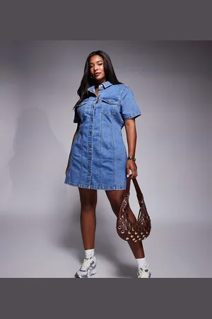 ASOS ASOS DESIGN Curve denim fitted shirt mini dress in mid