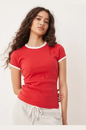 Abercrombie & Fitch Slim fit ribbed t-shirt in red
