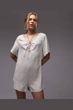Topshop Tie front chuck on romper in natural stripe