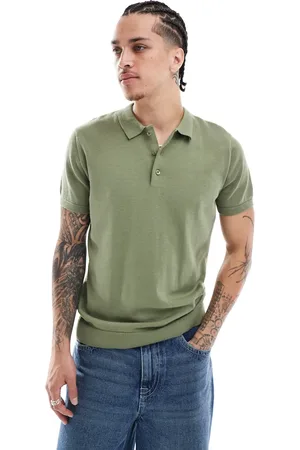 New Look Knitted short sleeve polo in khaki