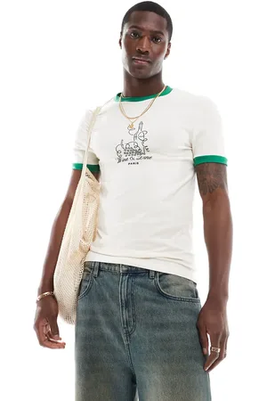 ASOS Muscle fit ringer t-shirt in off white with Parisian chest print