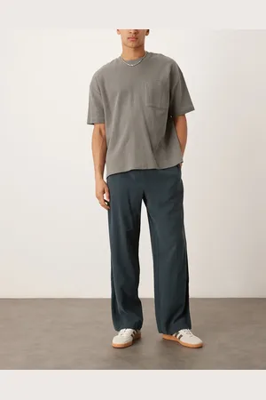 ASOS Smart wide leg trousers in dark with elasticated waist and side stripes