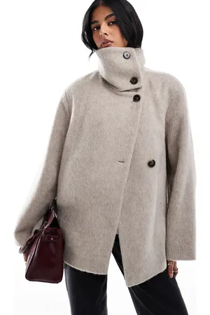 MANGO Funnel neck cape coat in light