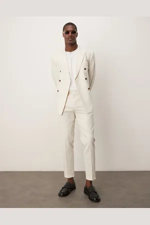 ASOS Linen blend tapered suit trousers in ecru - CREAM