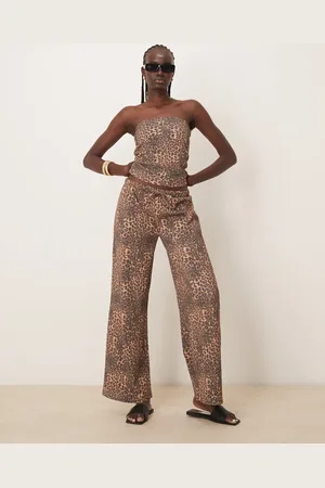ASOS Wide leg waffle trouser co-ord in leopard print