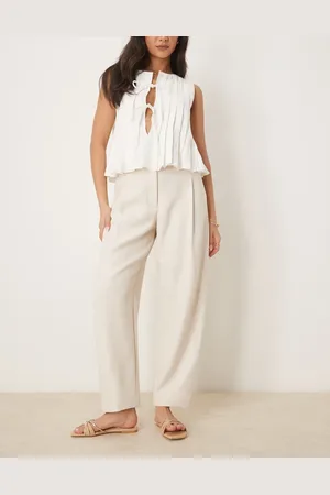 ASOS Tailored textured barrel trousers with tab detail in