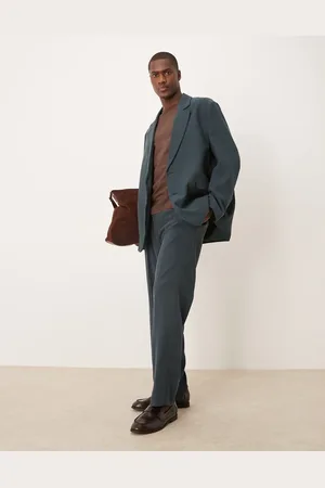 ASOS Elasticated straight leg suit trousers in blue