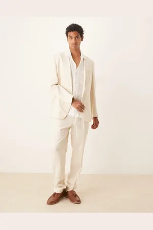 MANGO Tailored linen trouser co-ord in ecru
